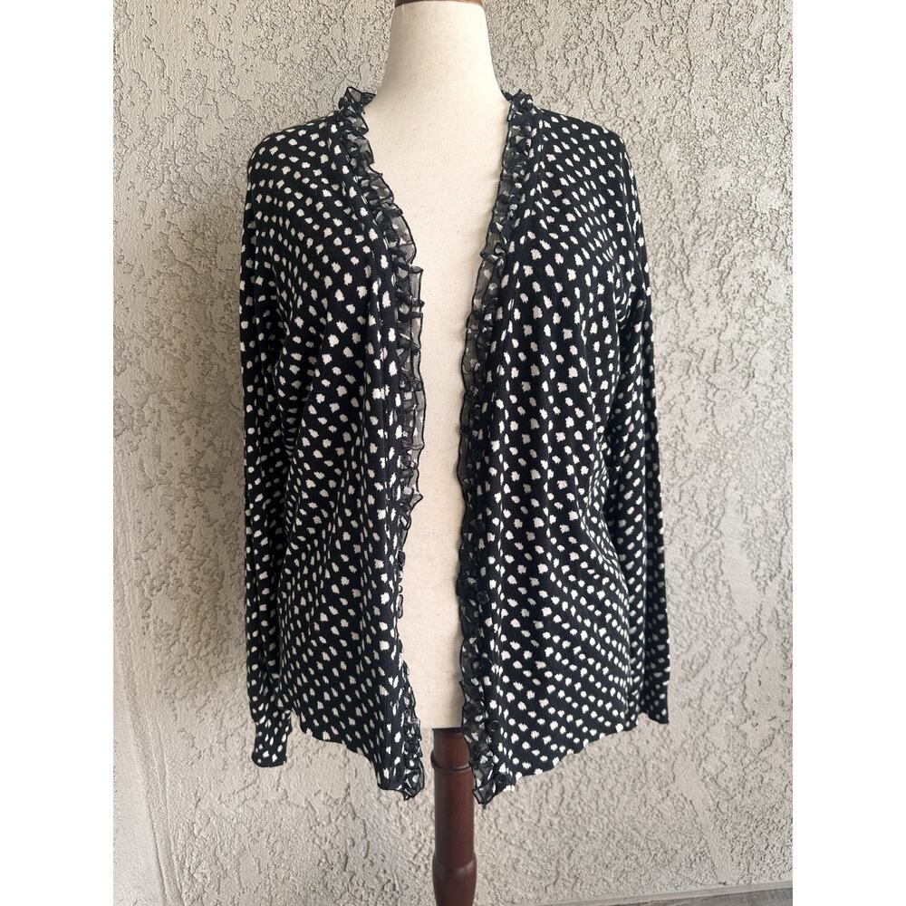Lane Bryant polka dot cardigan ruffle trim black and white size 22/24